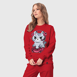 Костюм хлопковый женский Котёнок заядлый игроман, цвет: красный — фото 2