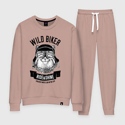 Костюм хлопковый женский Дикий байкер манул, цвет: пыльно-розовый