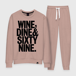 Костюм хлопковый женский Wine, dine and sixty nine, цвет: пыльно-розовый
