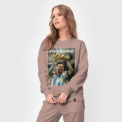 Костюм хлопковый женский Lionel Messi - world champion - Argentina, цвет: пыльно-розовый — фото 2