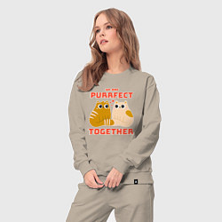 Костюм хлопковый женский We are purrrfect together, цвет: миндальный — фото 2