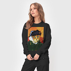 Костюм хлопковый женский Кот Ван Гога портрет с отрезанным ухом - пародия, цвет: черный — фото 2