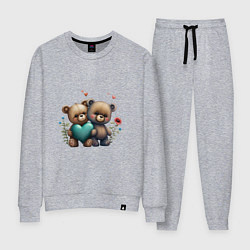 Костюм хлопковый женский Плюшевые медведи с сердцем, цвет: меланж