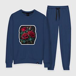 Костюм хлопковый женский Букет и красные розы, цвет: тёмно-синий