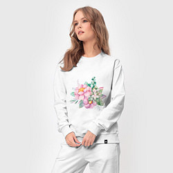 Костюм хлопковый женский Акварельные цветы в пастельных тонах, цвет: белый — фото 2