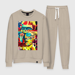 Костюм хлопковый женский Энди Уорхол - поп-арт - автопортрет, цвет: миндальный