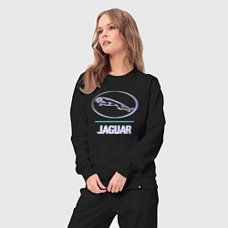 Костюм хлопковый женский Значок Jaguar в стиле glitch, цвет: черный — фото 2