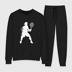 Костюм хлопковый женский Белый силуэт теннисиста, цвет: черный