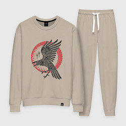 Костюм хлопковый женский Ворон мифология славян, цвет: миндальный