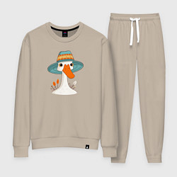 Костюм хлопковый женский Гусь в шляпе, цвет: миндальный