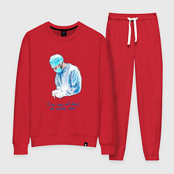 Костюм хлопковый женский Лечит не время - лечит доктор, цвет: красный