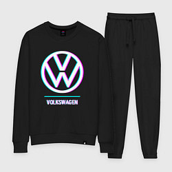 Костюм хлопковый женский Значок Volkswagen в стиле glitch, цвет: черный
