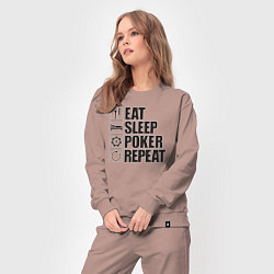 Костюм хлопковый женский Eat, sleep, poker, repeat, цвет: пыльно-розовый — фото 2