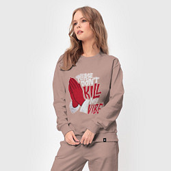 Костюм хлопковый женский Dont kill my vibe, цвет: пыльно-розовый — фото 2