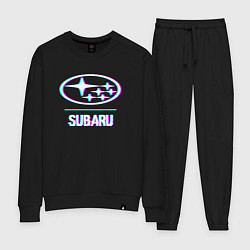 Костюм хлопковый женский Значок Subaru в стиле glitch, цвет: черный