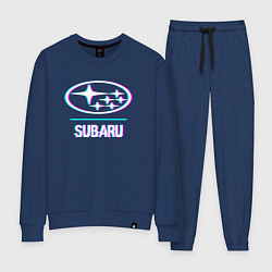 Костюм хлопковый женский Значок Subaru в стиле glitch, цвет: тёмно-синий