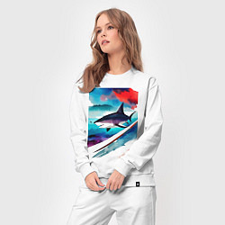 Костюм хлопковый женский Shark - watercolor - art, цвет: белый — фото 2