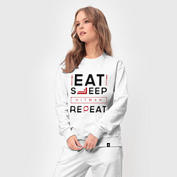 Костюм хлопковый женский Надпись: eat sleep Hitman repeat, цвет: белый — фото 2