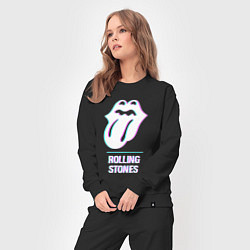 Костюм хлопковый женский Rolling Stones glitch rock, цвет: черный — фото 2