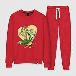 Костюм хлопковый женский Черепаха на отдыхе, футболка хб, цвет: красный