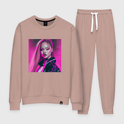 Костюм хлопковый женский Blackpink Lisa аниме рисунок, цвет: пыльно-розовый