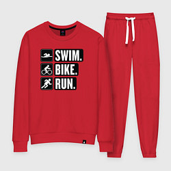 Костюм хлопковый женский Swim bike run, цвет: красный