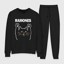 Костюм хлопковый женский Ramones rock cat, цвет: черный