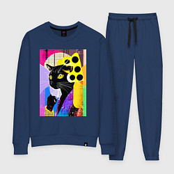 Костюм хлопковый женский Black cat cheese - pop art - poster, цвет: тёмно-синий