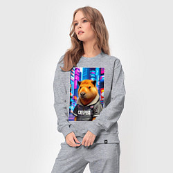 Костюм хлопковый женский Cool capybara - urban style - neural network, цвет: меланж — фото 2