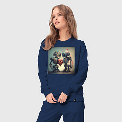 Костюм хлопковый женский Два робота с сердцем, цвет: тёмно-синий — фото 2