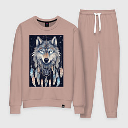 Костюм хлопковый женский Шаман волк, цвет: пыльно-розовый