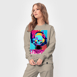 Костюм хлопковый женский Cool skull - cyberpunk - pop art, цвет: миндальный — фото 2