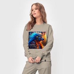 Костюм хлопковый женский Медведь-индеец от нейросети, цвет: миндальный — фото 2