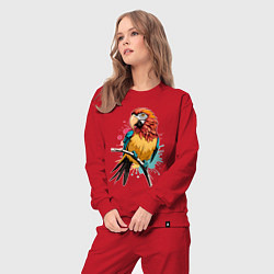 Костюм хлопковый женский Акварельный попугай, цвет: красный — фото 2