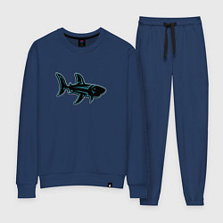 Костюм хлопковый женский Неоновая акула с узором, цвет: тёмно-синий
