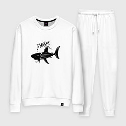 Костюм хлопковый женский Трайбл акула с надписью shark, цвет: белый