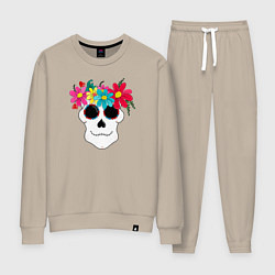 Костюм хлопковый женский Череп с венком, цвет: миндальный