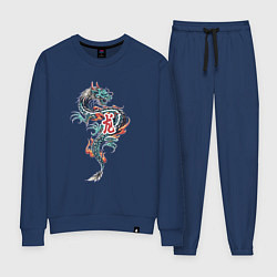 Костюм хлопковый женский Китайский дракон с иероглифами, цвет: тёмно-синий