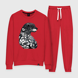 Костюм хлопковый женский Цветочная выдра, цвет: красный