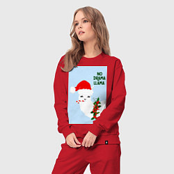 Костюм хлопковый женский Лама Санта Клаус no drama llama, цвет: красный — фото 2