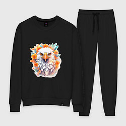 Костюм хлопковый женский Орел в цветах, цвет: черный