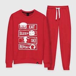 Костюм хлопковый женский Еда сон лыжи, цвет: красный