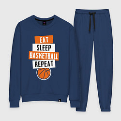 Костюм хлопковый женский Eat sleep basketball, цвет: тёмно-синий