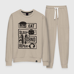 Костюм хлопковый женский Есть спать техно, цвет: миндальный