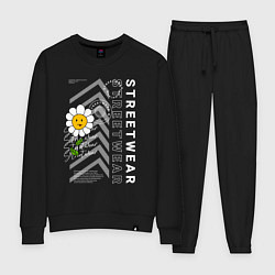 Костюм хлопковый женский Ромашка streetwear, цвет: черный