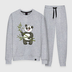 Костюм хлопковый женский Мультяшная панда с бамбуком, цвет: меланж