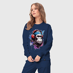Костюм хлопковый женский Шимпанзе в наушниках, цвет: тёмно-синий — фото 2