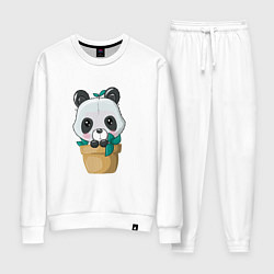 Костюм хлопковый женский Милая панда в цветочном горшке, цвет: белый