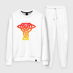 Костюм хлопковый женский Скандинавский огненный узор, цвет: белый