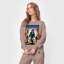 Костюм хлопковый женский Minecraft - cyberpunk ai art fantasy, цвет: пыльно-розовый — фото 2